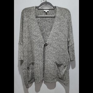 PureJill J. Jill Linen Blend One Button Short-Sleeve Cardigan Size XL Lagenlook